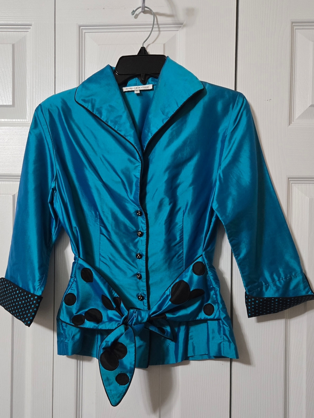 Teal Button Up Top w/Attached Poke a dot Belt, Size 6, Like New - Picture 10 of 14